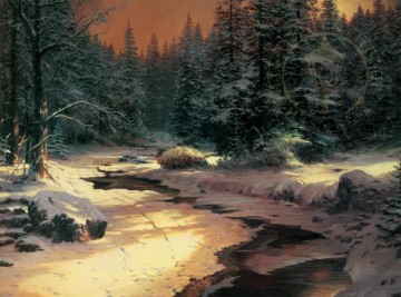 thomas kinkade Painting - Winter's End Thomas Kinkade